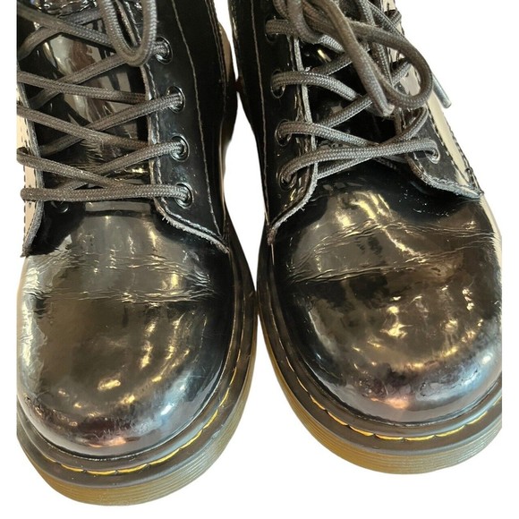 Dr Martens Black Combat Boots Youth size 3 Leather Lace Up Side Zip 1460J - Picture 3 of 10